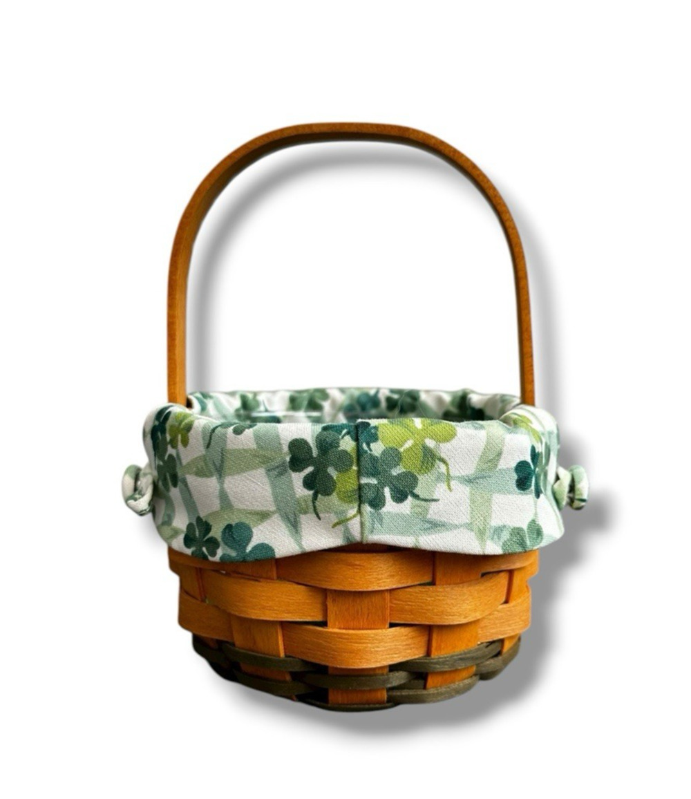 Longaberger Vintage 2001 Lucky You Shamrock Basket w/ Liner & Protector